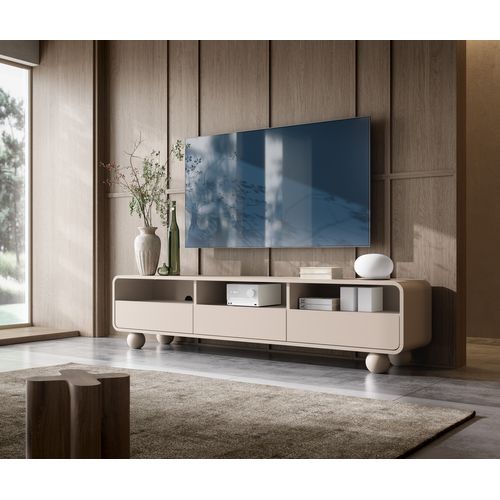 Meuble TV Cachemire Avec Étagères Et Portes, Design Moderne, Pieds Boule, 160 X 44 X 39 Cm