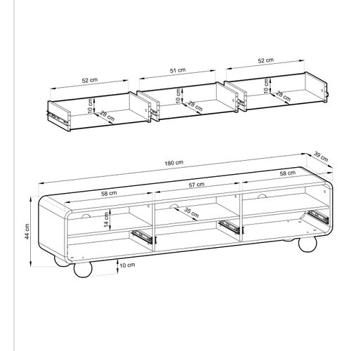 Meuble TV Cachemire Avec Étagères Et Portes, Design Moderne, Pieds Boule, 180 X 44 X 39 Cm
