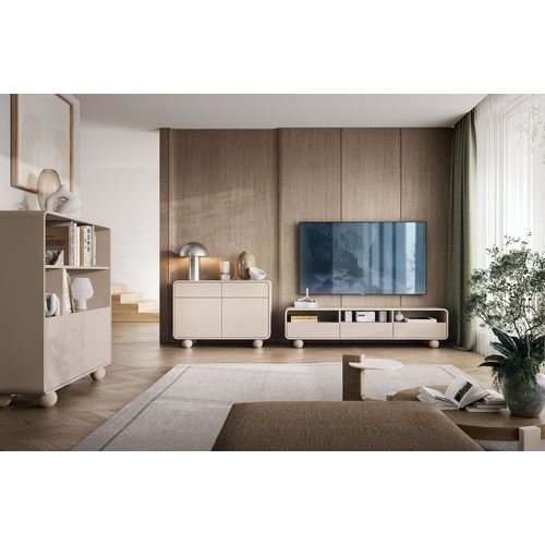 Meuble TV Cachemire Avec Étagères Et Portes, Design Moderne, Pieds Boule, 180 X 44 X 39 Cm