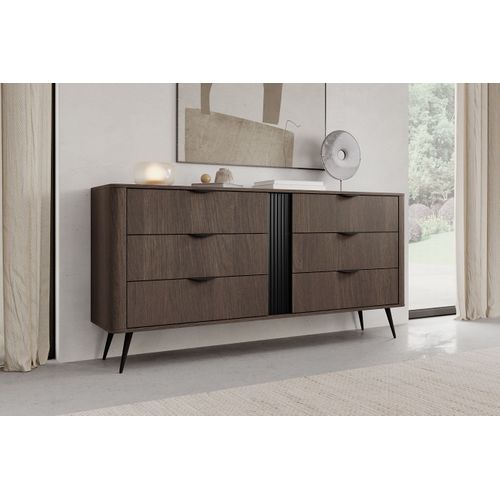 Commode, Chêne Dunin Combiné Avec Du Noir, 163,2 X 81,2 X 38 Cm