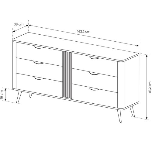 Commode, Chêne Dunin Combiné Avec Du Noir, 163,2 X 81,2 X 38 Cm