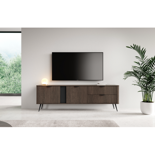 Meuble TV, Chêne Dunin Combiné Avec Du Noir, 195,2 X 30 X 38 Cm