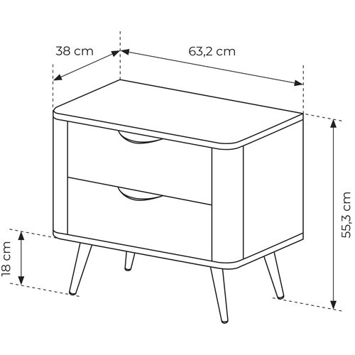 Table De Chevet, Chêne Dunin Combiné Avec Du Noir, 63,2 X 55,3 X 38 Cm