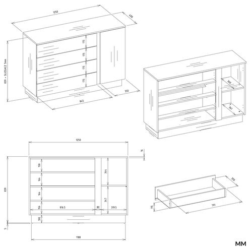 Commode, Cachemire / Beige, 125 X 84 X 40 Cm