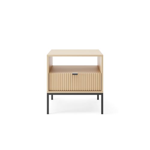 Table De Chevet : 1 Tiroir, Chêne Vincenza, Noir, 54 X 56 X 39 Cm, Poignées Noires