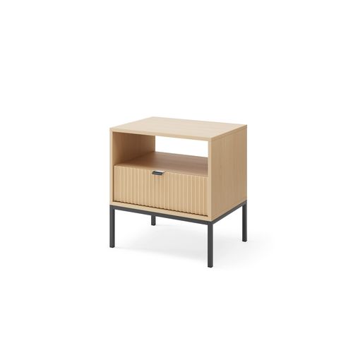 Table De Chevet : 1 Tiroir, Chêne Vincenza, Noir, 54 X 56 X 39 Cm, Poignées Noires