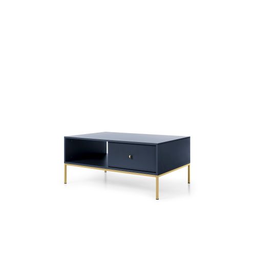 Table Basse, Bleu Marine, 103,5 X 46,2 X 68 Cm, Pieds Dorées