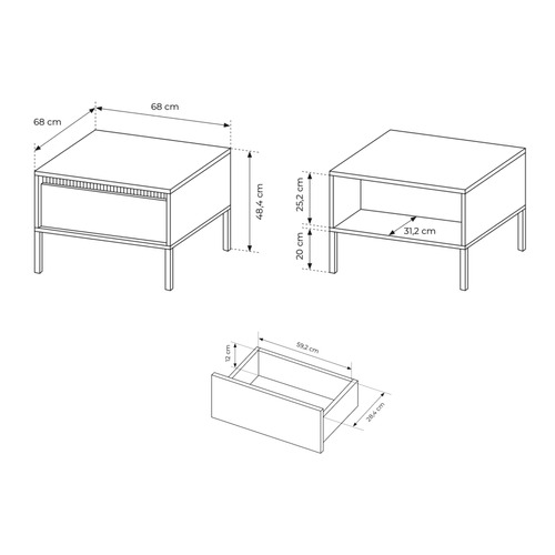 Table Basse : 1 Tiroir, Noir, 48,4 X 68 X 68 Cm
