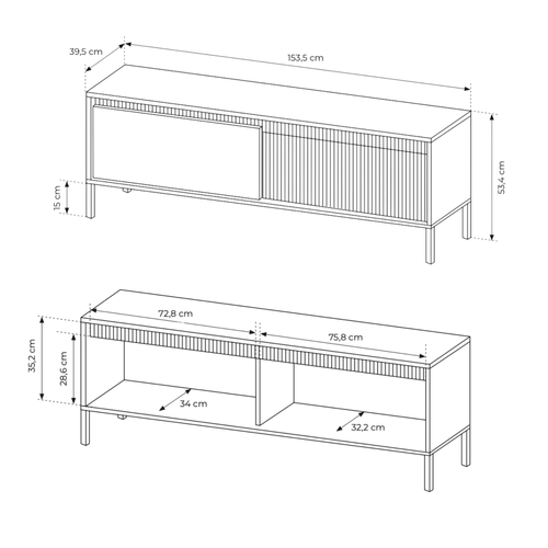 Meuble TV : 2 Portes, Cachemire, 153,5 X 39,5 X 53,4 Cm