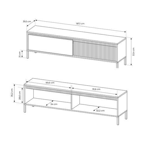 Meuble TV : 2 Portes, Cachemire, 187,1 X 39,5 X 53,4 Cm