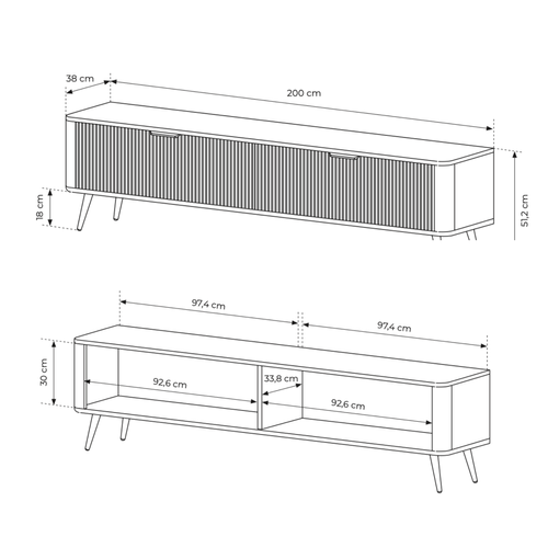 Meuble TV : Beige, 200 X 38 X 51,2 Cm