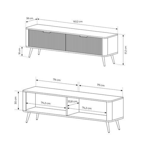 Meuble TV : Beige, 163,2 X 38 X 51,2 Cm