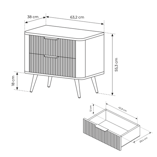 Table De Chevet : Beige, 63,2 X 38 X 55,3 Cm