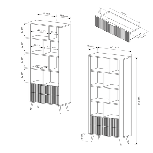 Bibliothèque : Noir, 88,2 X 38 X 193,8 Cm