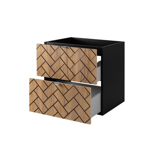 Meuble De Salle De Bain, Chêne Artisanal Doré, 60 X 57 X 46 Cm, Poignées Argentées