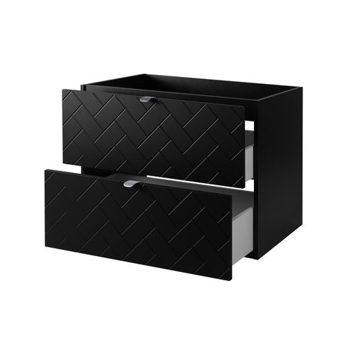 Meuble De Salle De Bain, Noir Mat, 80 X 57 X 46 Cm, Poignées Argentées