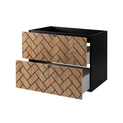 Meuble De Salle De Bain, Chêne Artisanal Doré, 80 X 57 X 46 Cm, Poignées Argentées