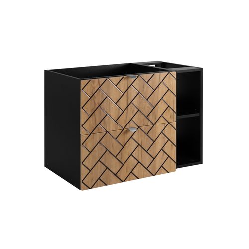 Meuble De Salle De Bain, Chêne Artisanal Doré, 80 X 57 X 46 Cm, Poignées Noires