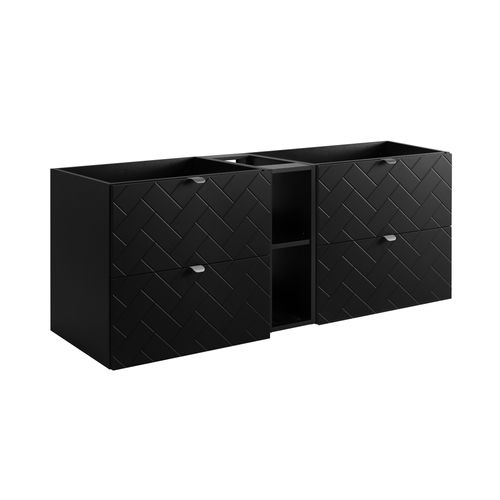 Meuble De Salle De Bain, Noir Mat, 140 X 57 X 46 Cm, Poignées Argentées