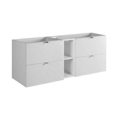 Meuble De Salle De Bain, Blanc Mat, 140 X 57 X 46 Cm, Poignées Argentées