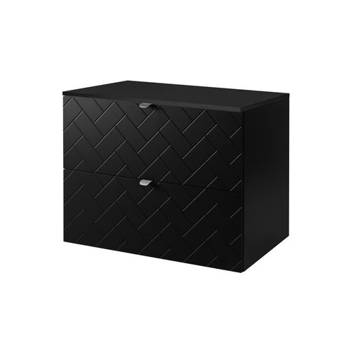 Meuble De Salle De Bain, Noir Mat, 80 X 57 X 46 Cm, Poignées Argentées