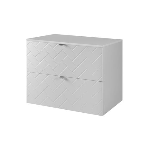 Meuble De Salle De Bain, Blanc Mat, 80 X 57 X 46 Cm, Poignées Argentées