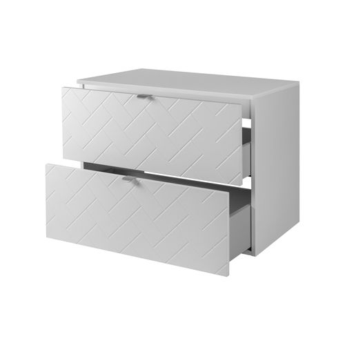 Meuble De Salle De Bain, Blanc Mat, 80 X 57 X 46 Cm, Poignées Argentées