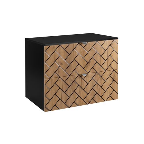 Meuble De Salle De Bain, Chêne Artisanal Doré, 80 X 57 X 46 Cm, Poignées Argentées