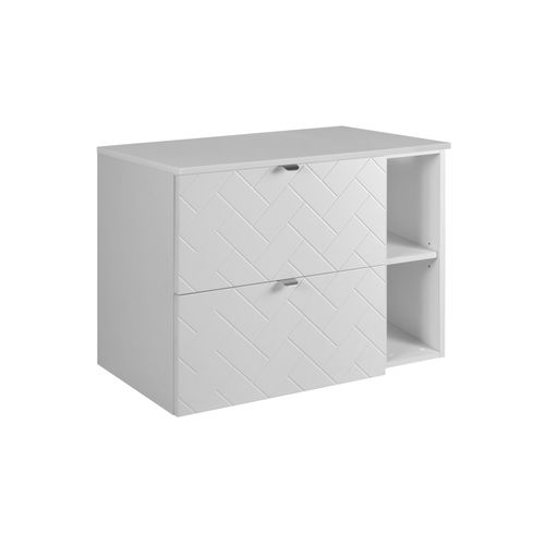 Meuble De Salle De Bain, Blanc Mat, 80 X 57 X 46 Cm, Poignées Argentées