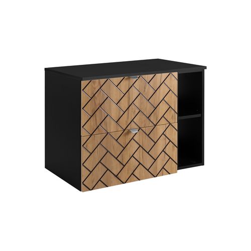 Meuble De Salle De Bain, Chêne Artisanal Doré, 80 X 57 X 46 Cm, Poignées Argentées