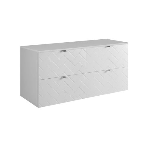 Meuble De Salle De Bain, Blanc Mat, 120 X 57 X 46 Cm, Poignées Argentées