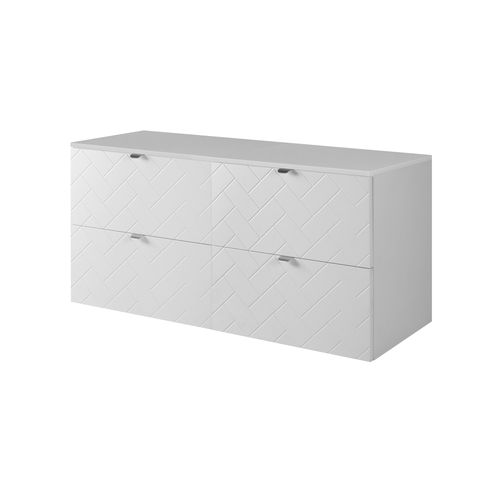 Meuble De Salle De Bain, Blanc Mat, 120 X 57 X 46 Cm, Poignées Argentées