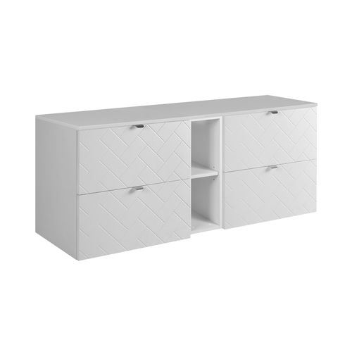 Meuble De Salle De Bain, Blanc Mat, 140 X 57 X 46 Cm, Poignées Argentées