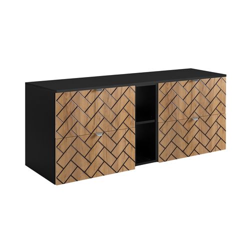 Meuble De Salle De Bain, Chêne Artisanal Doré, 140 X 57 X 46 Cm, Poignées Argentées