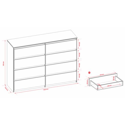 Commode : 8 Tiroirs, Cachemire, 139 X 102 X 39 Cm