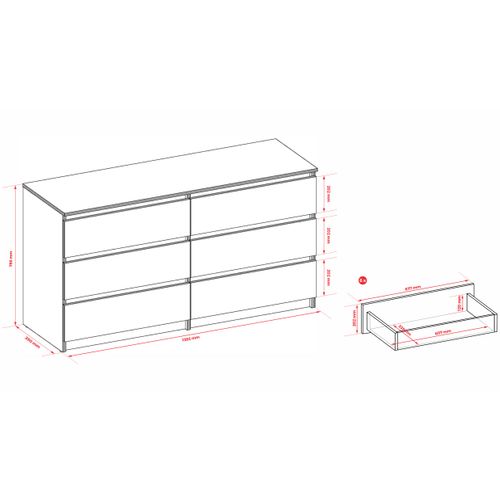 Commode : 6 Tiroirs, Caramel, 139 X 79 X 39 Cm