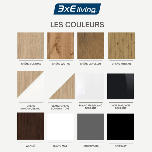 Buffet, 2 Portes, 3 Tiroirs, Anthracite, Chêne Lancelot, 120 X 79 X 39 Cm