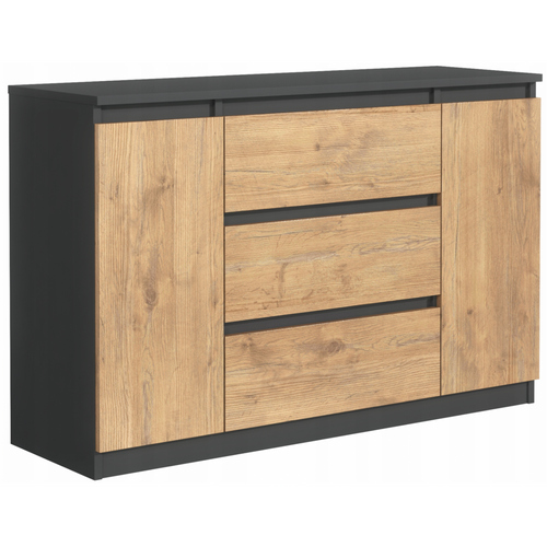 Buffet, 2 Portes, 3 Tiroirs, Anthracite, Chêne Lancelot, 120 X 79 X 39 Cm