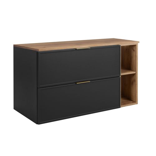 Meuble De Salle De Bain, Gris Foncé / Chêne Craft, Poignée Dorée, 80 (60 + 20) X 46 X 57 Cm