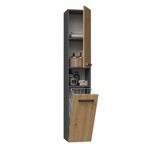 Meuble De Salle De Bain, Anthracite, Chêne Artisan, 30 X 174 X 30 Cm