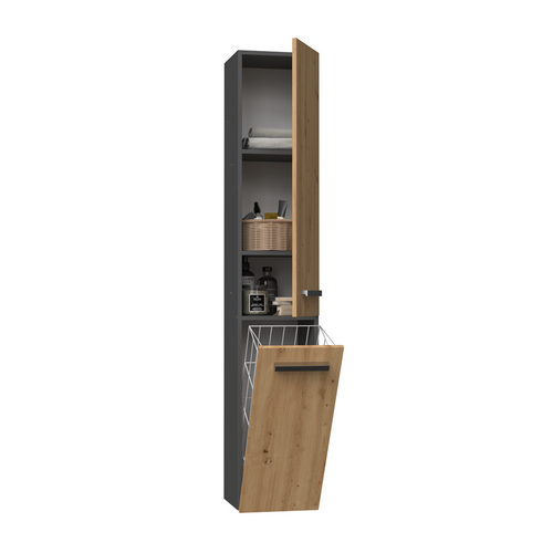 Meuble De Salle De Bain, Anthracite, Chêne Artisan, 30 X 174 X 30 Cm