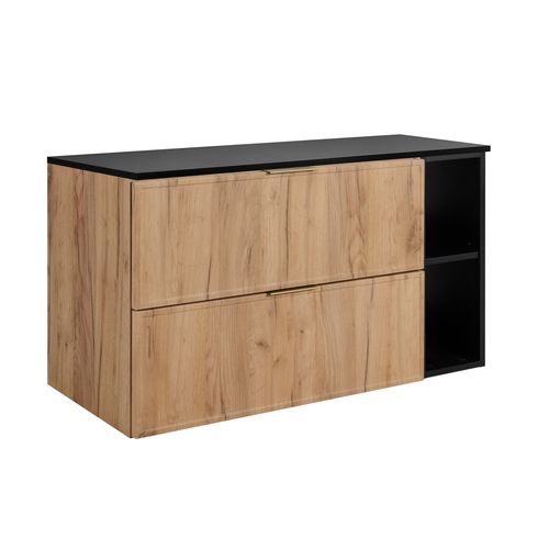 Meuble De Salle De Bain, Chêne Craft / Gris Foncé, Poignée Dorée, 80 (60 + 20) X 46 X 57 Cm