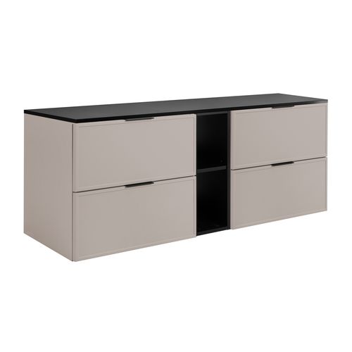 Meuble De Salle De Bain, Cachemire / Gris Foncé, Poignée Noire, 140 ( 2 X 60 + 20) X 46 X 57 Cm