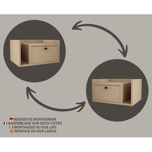 Table De Chevet Avec Tiroir Et Poignée Dorée, Cappuccino, 50 X 35 X 27 Cm, Côté Gauche