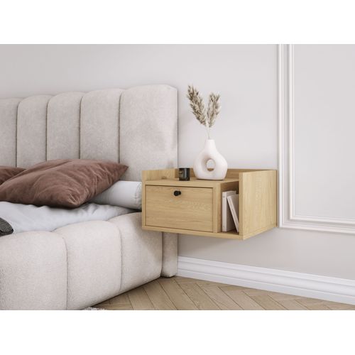 Table De Chevet Avec Tiroir Et Poignée Dorée, Chêne Cremona, 50 X 35 X 27 Cm, Côté Gauche