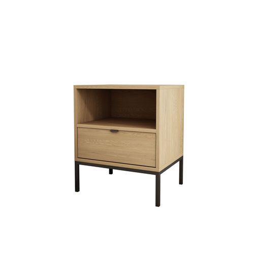 Table De Chevet Avec Tiroir Et Cadre, Poignée Dorée, Chêne Cremona, 50 X 40 X 58 Cm