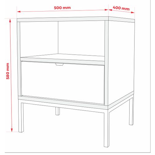 Table De Chevet Avec Tiroir Et Cadre, Poignée Dorée, Noyer Foncé Rockford, 50 X 40 X 58 Cm