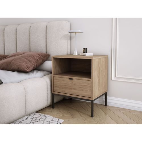 Table De Chevet Avec Tiroir Et Cadre, Poignée Dorée, Noyer Foncé Rockford, 50 X 40 X 58 Cm