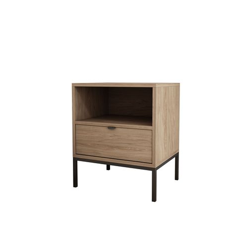 Table De Chevet Avec Tiroir Et Cadre, Poignée Dorée, Noyer Foncé Rockford, 50 X 40 X 58 Cm