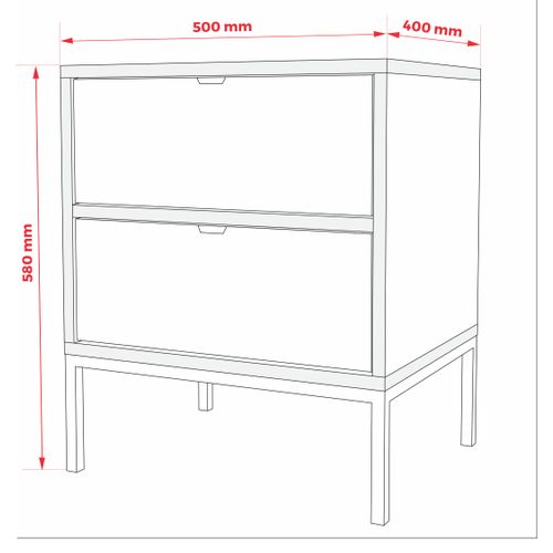 Table De Chevet Avec Deux Tiroirs Et Cadre, Poignée Dorée, Cachemire, 50 X 40 X 58 Cm